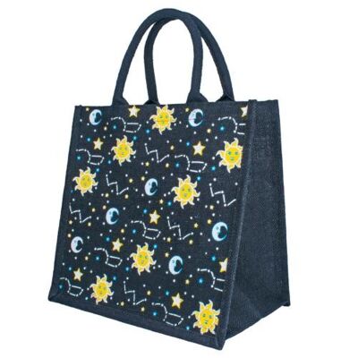 Jute shopping bag, sun, moon, stars (EA2105)
