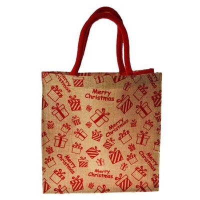 Jute shopper or Christmas gift bag, parcels design, 30x30cm (EA2120)