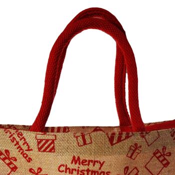 Sac shopping ou cadeau de Noël en jute, motif colis, 30x30cm (EA2120) 4