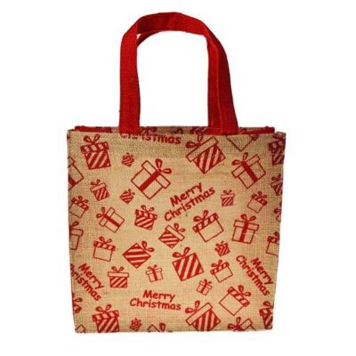 Jute shopper or Christmas gift bag, parcels design, 25x25cm (EA2121)