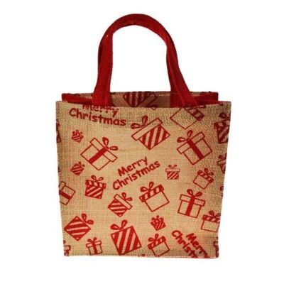 Jute Christmas gift bag, parcels design, 20x20cm (EA2122)