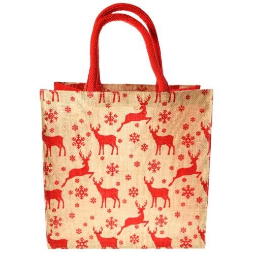 Jute shopper or Christmas gift bag, reindeer design, 30x30cm (EA2123)