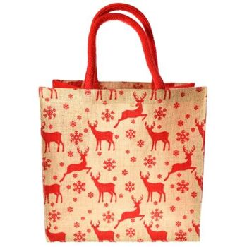 Sac shopping ou cadeau de Noël en jute, motif rennes, 30x30cm (EA2123) 1