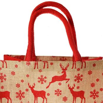 Sac shopping ou cadeau de Noël en jute, motif rennes, 30x30cm (EA2123) 4