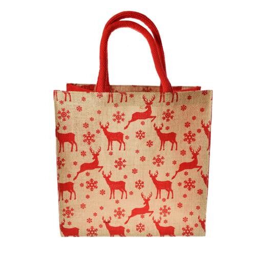 Jute Christmas gift bag, reindeer design, 20x20cm (EA2125)