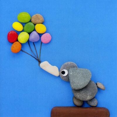 Greetings card, elephant and balloons (FM213)