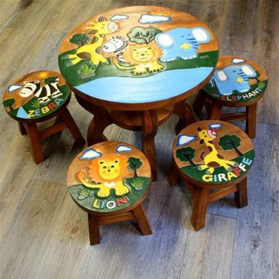 African animal table with 4 stools (FWST1800)