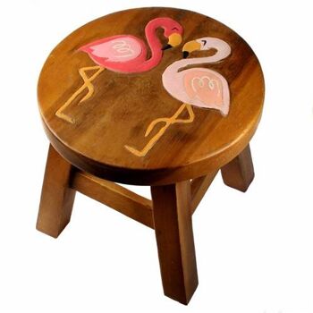 Tabouret en bois pour enfant, flamants roses (FWST1902) 1