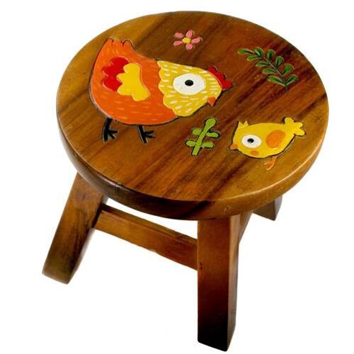 Child's wooden stool, hen and chick (FWST1903)