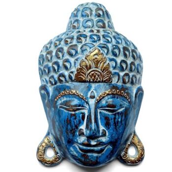 Masque bouddha en bois, bleu 20x8x30cm (GANE09B) 1