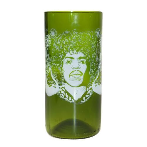 Tumbler made from recycled glass bottle, Jimi Hendrix 15cm (GG100E)