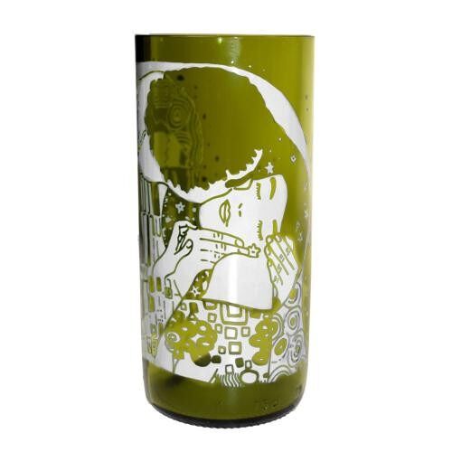Tumbler made from recycled glass bottle, The Kiss Gustav Klimt 15cm (GG101B)