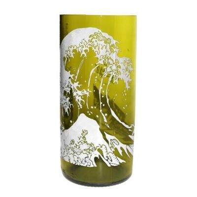 Tumbler from recycled glass bottle The Great Wave off Kangawa Katsushika Hokusai 15cm (GG101D)