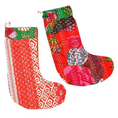 Stocking kantha Christmas colours (GOP17308)