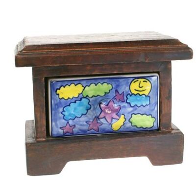 Wooden mini chest, 1 ceramic drawer (H001)