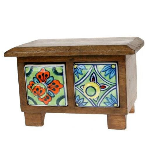 Wooden mini chest, 2 ceramic drawers (H002)