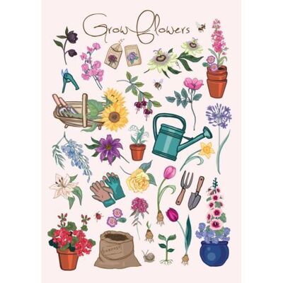 Greetings card "Grow Flowers" 12x17cm (HOG57AS127)