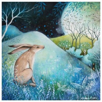 Greetings card "The Hare and Moon" 16x16cm (HOGAC106)