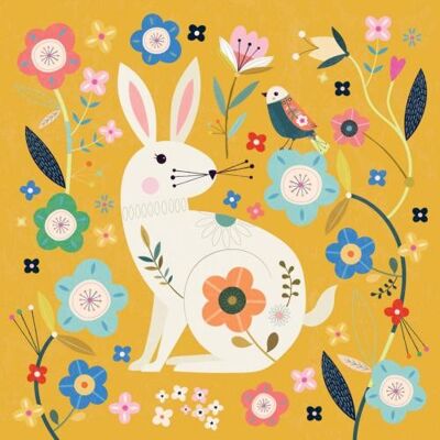 Greetings card "Folk Art Rabbit" 16x16cm (HOGRWN105)