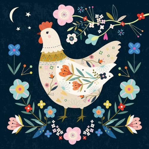 Greetings card "Floral Chicken" 16x16cm (HOGRWN106)
