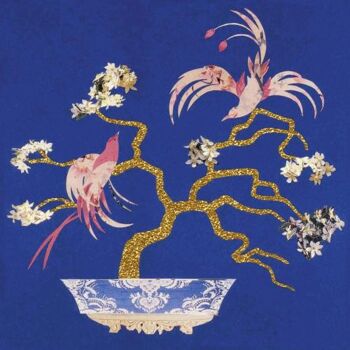 Carte de voeux "Oiseaux sur un bonsaï" 16x16cm (HOGTOK110) 1