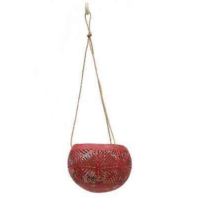Coconut hanging planter/light holder red 10x8cm (ID06)