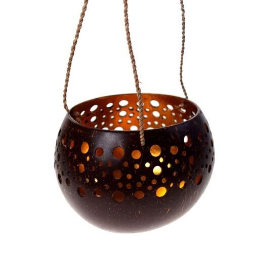 Coconut planter/t-lite holder cut out circles gold colour lacquer inner (ID14B)