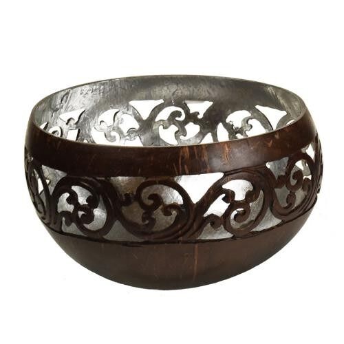 Coconut bowl silver colour lacquer inner 13cm (ID20)