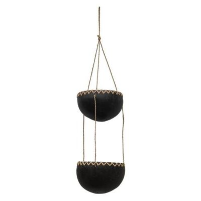 Coconut hanging planter/light holder 2-tier black (ID27B)