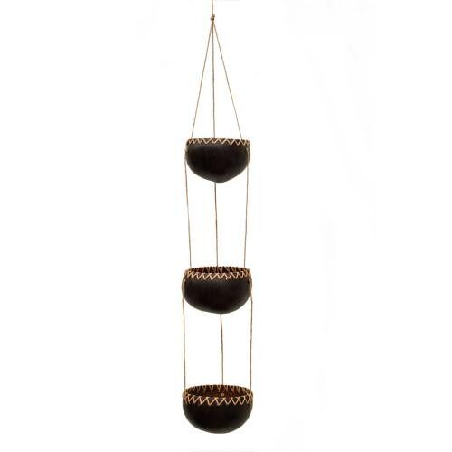 Coconut hanging planter/light holder 3-tier black (ID28B)