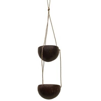Coconut hanging planter/light holder 2-tier natural (ID30)