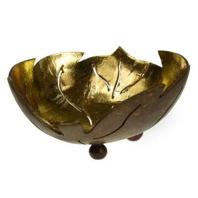 Coconut bowl gold colour lacquer inner, leaf design (ID32)