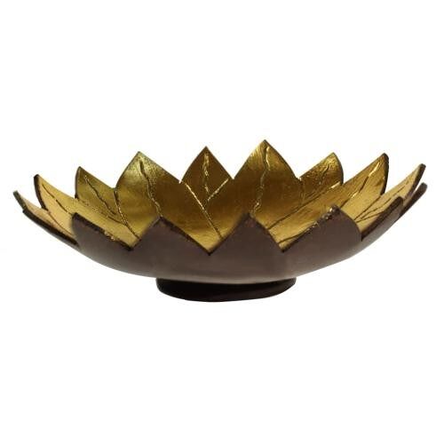Coconut bowl gold colour lacquer inner, lotus design (ID34)
