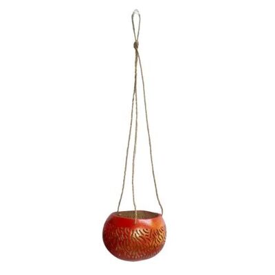 Coconut hanging planter/light holder red/gold (ID46)