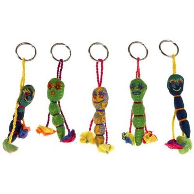 Keychain, caterpillar, recycled fabric assorted colours (JUG18700)