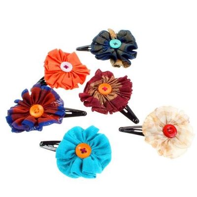Hairclip, with flower made from recycled fabric, assorted colours (JUG18708)