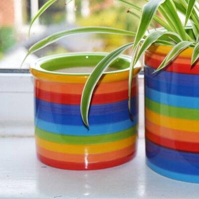 Rainbow ceramic planter, 11cm x 10cm ht (KC1620)