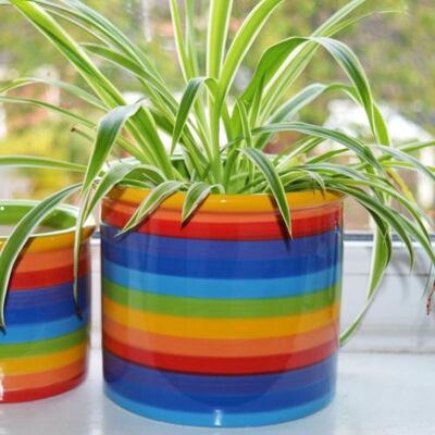 Rainbow ceramic planter, 15cm x 14cm ht (KC1621)