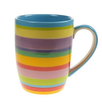 Rainbow mug, horizontal stripes, blue inner (KC2100)