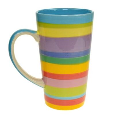 Rainbow tall mug, horizontal stripes, blue inner (KC2102)