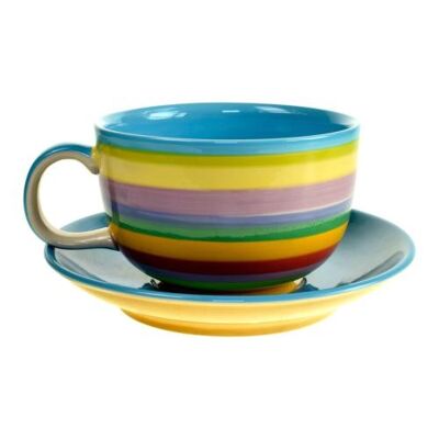 Rainbow cup and saucer large, blue inner (KC2103)