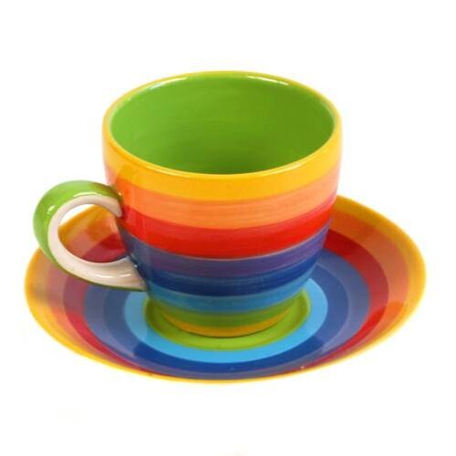 Rainbow ceramic espresso cup and saucer (KCCU820)