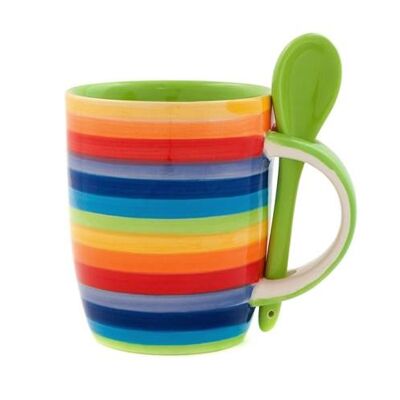 Rainbow mug and green spoon (KCMU912)