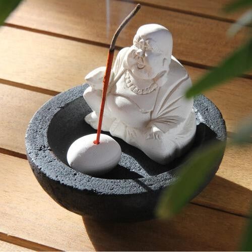 Incense holder gift set, base and Buddha, 10cm diam (KJK1813)