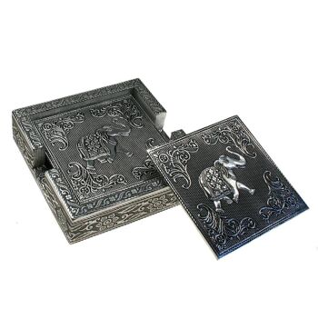 Ensemble de 6 sous-verres en aluminium dans un support, éléphant, 13x13x3,5 cm (KR007) 4