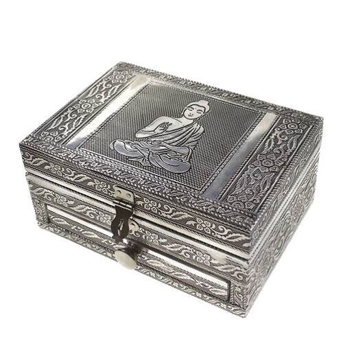 Aluminium jewellery/trinket box, Buddha, 17.5x12.5x8.5cm (KR014)
