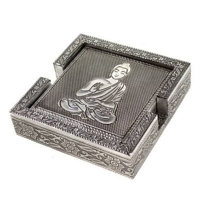 Aluminium set of 6 coasters, Buddha, 13x13x3.5cm (KR017)