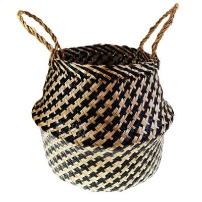 Woven seagrass basket, natural & black 25cm (M021)