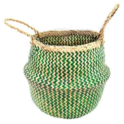 Woven seagrass basket, natural & green 35cm (M022)