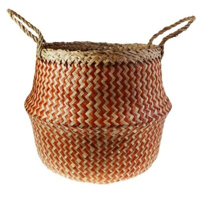Woven seagrass basket, natural & tan brown 35cm (M023)